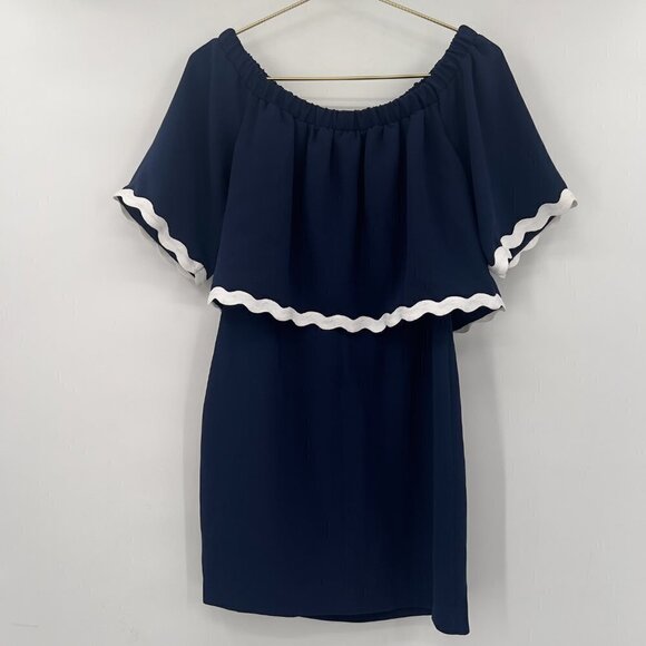 Shoshanna Astor Navy/White Off The Shoulder Dress NWT - Picture 3 of 8